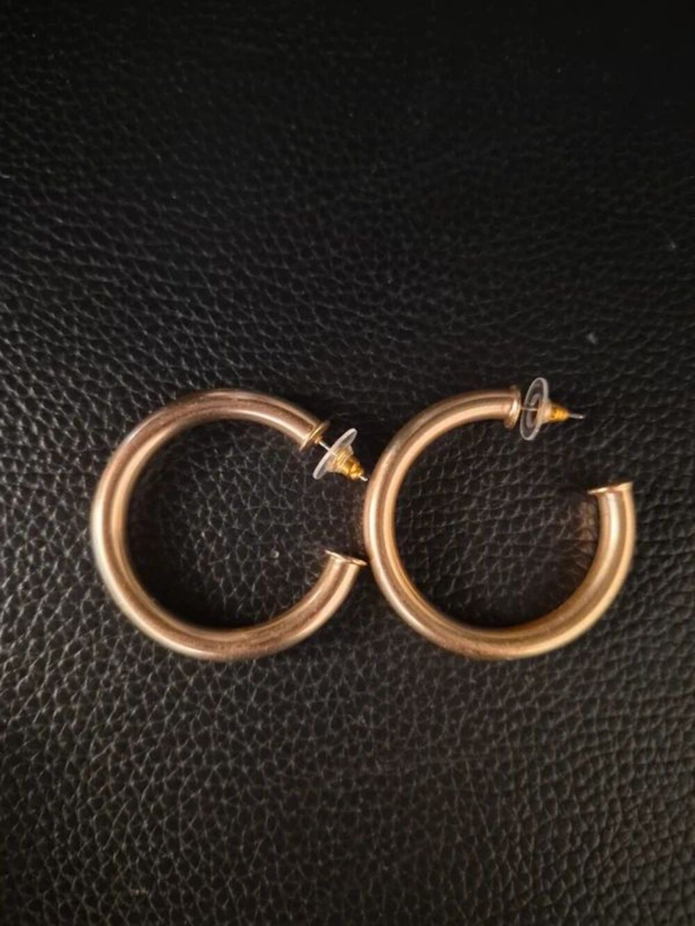 Gold Tone C-Shaped Thick Tube Hoop Earrings 1.5"